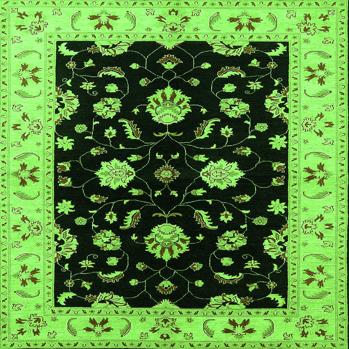 Square Machine Washable Oriental Green Industrial Area Rugs, wshurb836grn