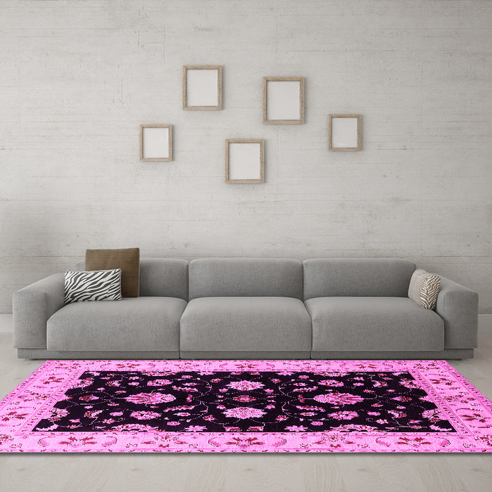 Machine Washable Oriental Pink Industrial Rug in a Living Room, wshurb836pnk