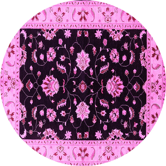 Round Machine Washable Oriental Pink Industrial Rug, wshurb836pnk