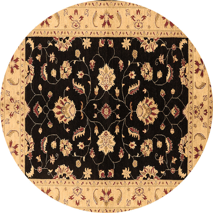 Round Machine Washable Oriental Brown Industrial Rug, wshurb836brn