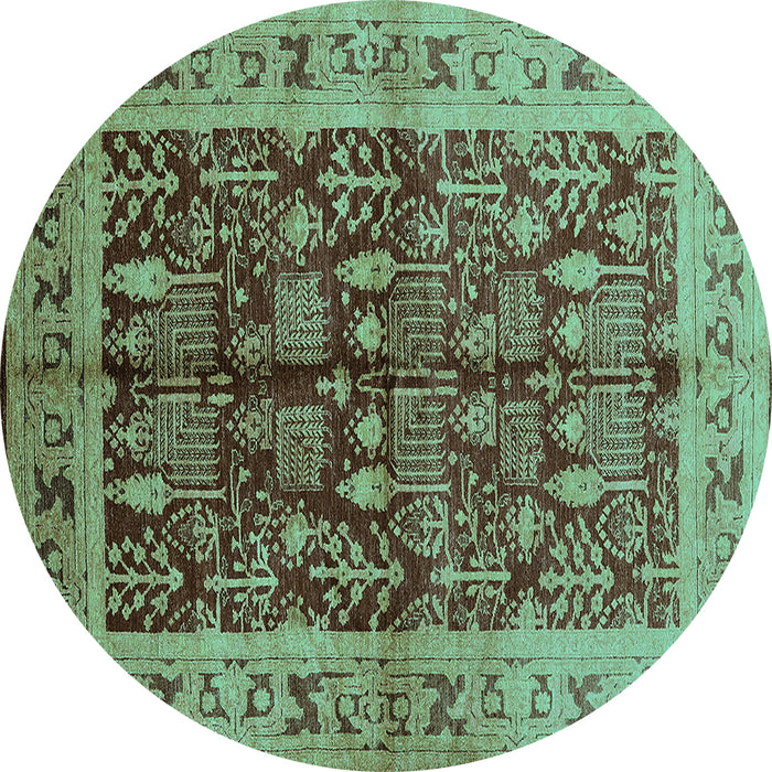 Round Machine Washable Oriental Turquoise Industrial Area Rugs, wshurb837turq