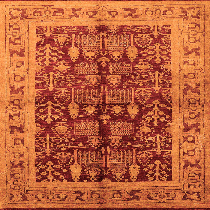 Square Machine Washable Oriental Orange Industrial Area Rugs, wshurb837org