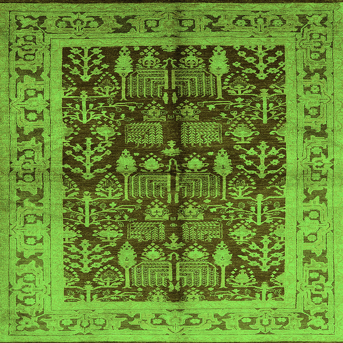 Square Machine Washable Oriental Green Industrial Area Rugs, wshurb837grn