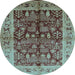 Round Machine Washable Oriental Light Blue Industrial Rug, wshurb837lblu