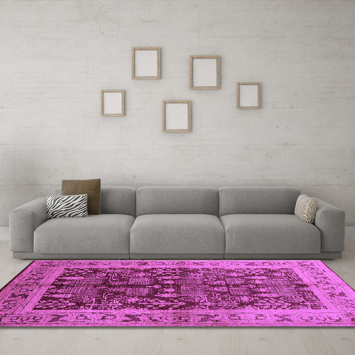 Machine Washable Oriental Purple Industrial Area Rugs in a Living Room, wshurb837pur