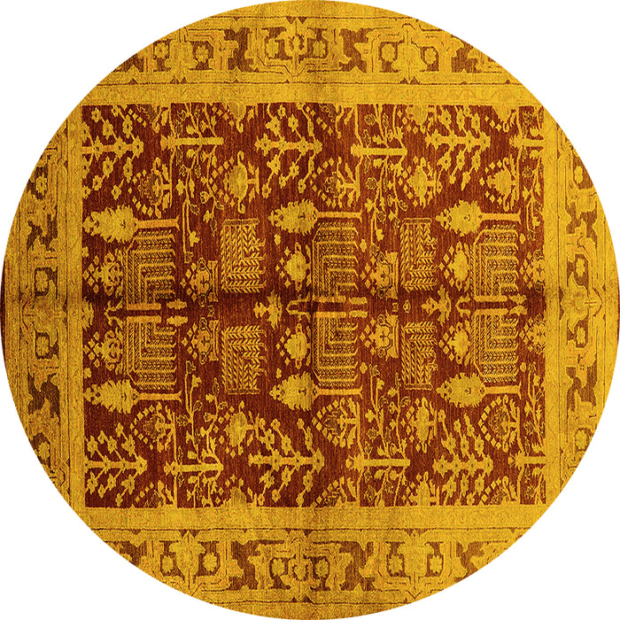 Round Machine Washable Oriental Yellow Industrial Rug, wshurb837yw