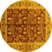 Round Machine Washable Oriental Yellow Industrial Rug, wshurb837yw