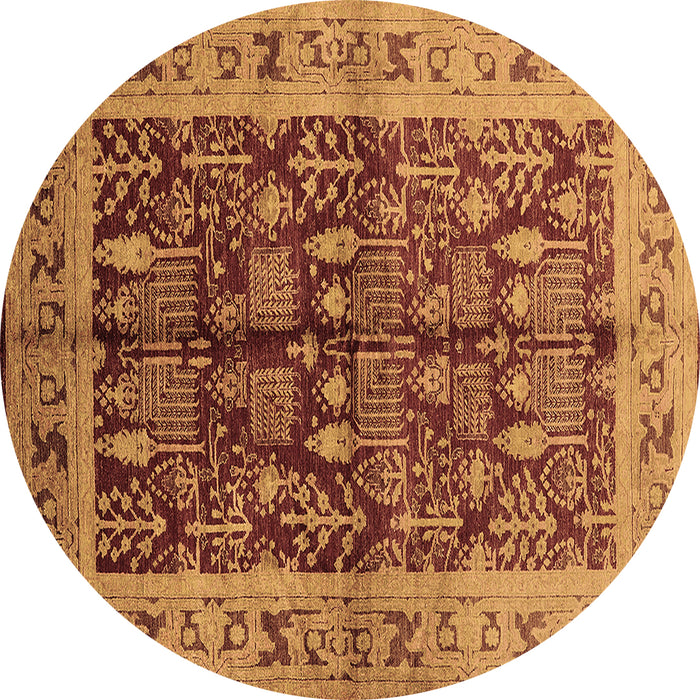 Round Machine Washable Oriental Brown Industrial Rug, wshurb837brn