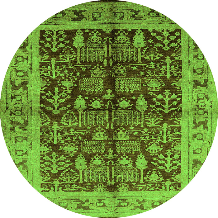 Round Machine Washable Oriental Green Industrial Area Rugs, wshurb837grn