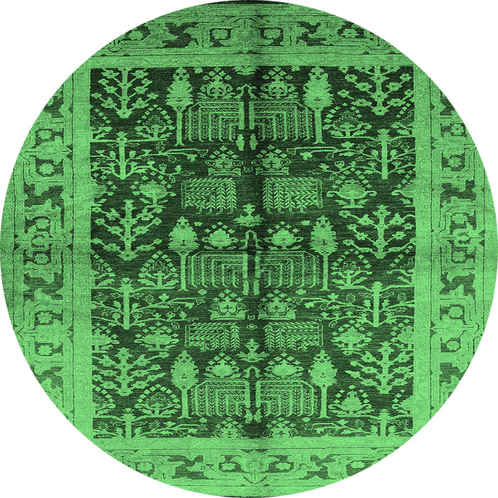 Round Oriental Emerald Green Industrial Rug, urb837emgrn