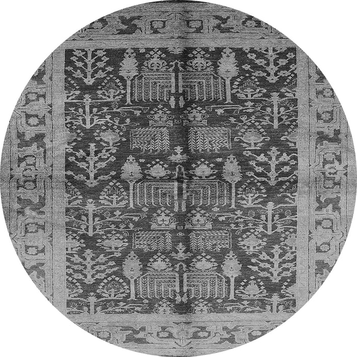 Round Machine Washable Oriental Gray Industrial Rug, wshurb837gry