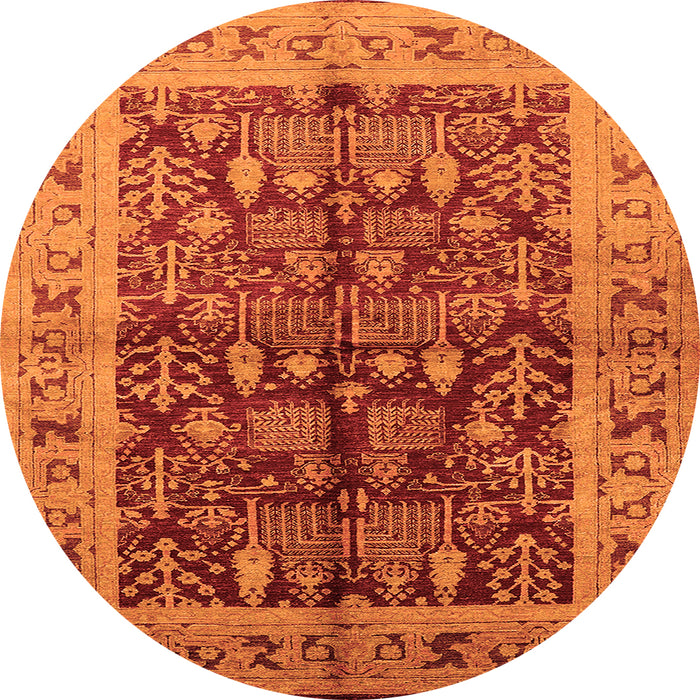 Round Machine Washable Oriental Orange Industrial Area Rugs, wshurb837org