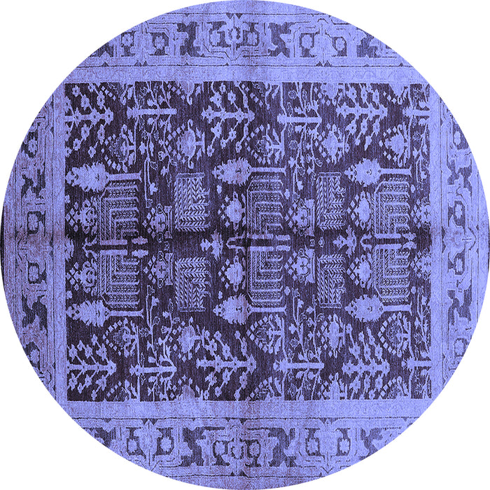 Round Machine Washable Oriental Blue Industrial Rug, wshurb837blu