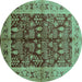 Round Oriental Turquoise Industrial Rug, urb837turq