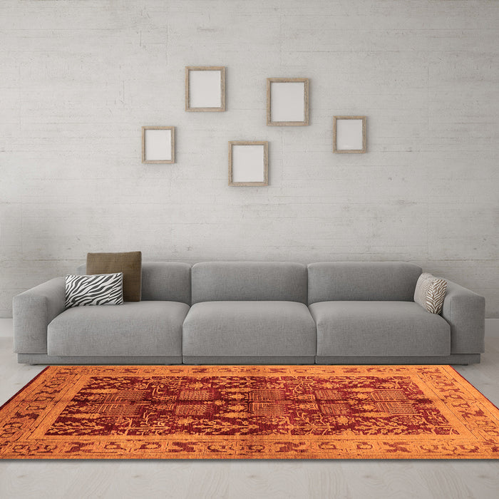 Machine Washable Oriental Orange Industrial Area Rugs in a Living Room, wshurb837org