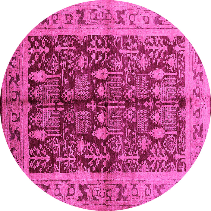 Round Machine Washable Oriental Pink Industrial Rug, wshurb837pnk
