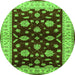 Round Machine Washable Oriental Green Industrial Area Rugs, wshurb838grn