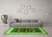 Machine Washable Oriental Green Industrial Area Rugs in a Living Room,, wshurb838grn