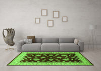 Machine Washable Oriental Green Industrial Rug, wshurb838grn