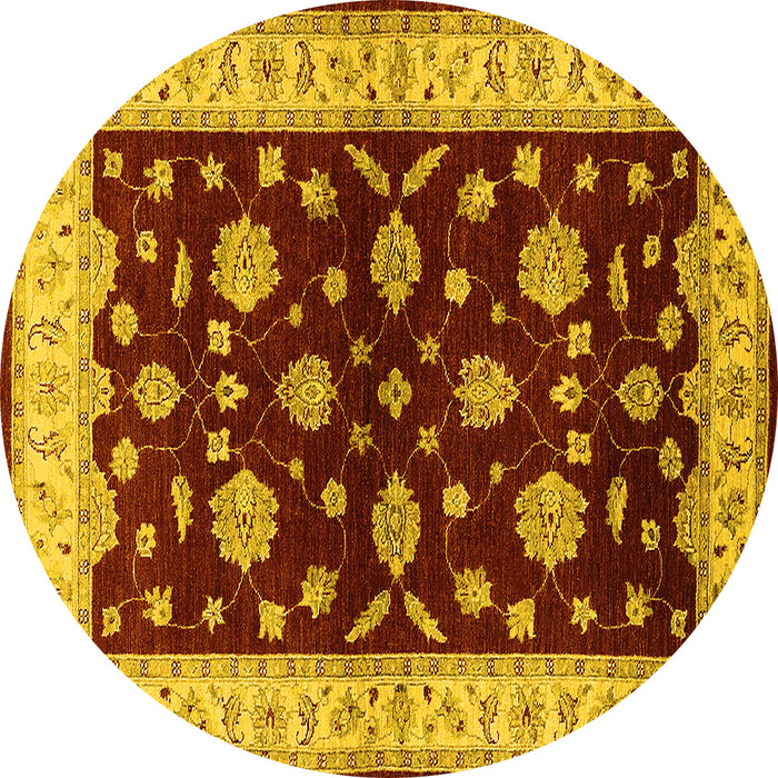 Round Machine Washable Oriental Yellow Industrial Rug, wshurb838yw