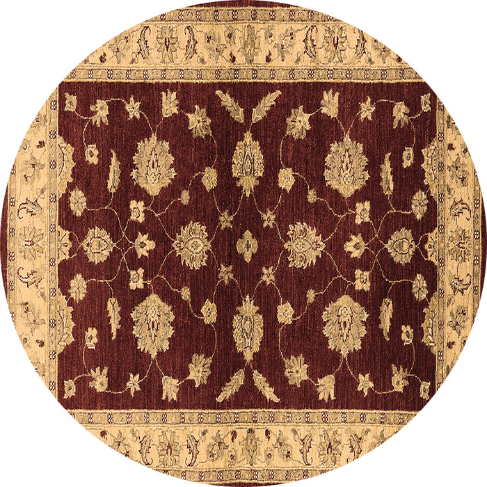Round Machine Washable Oriental Brown Industrial Rug, wshurb838brn