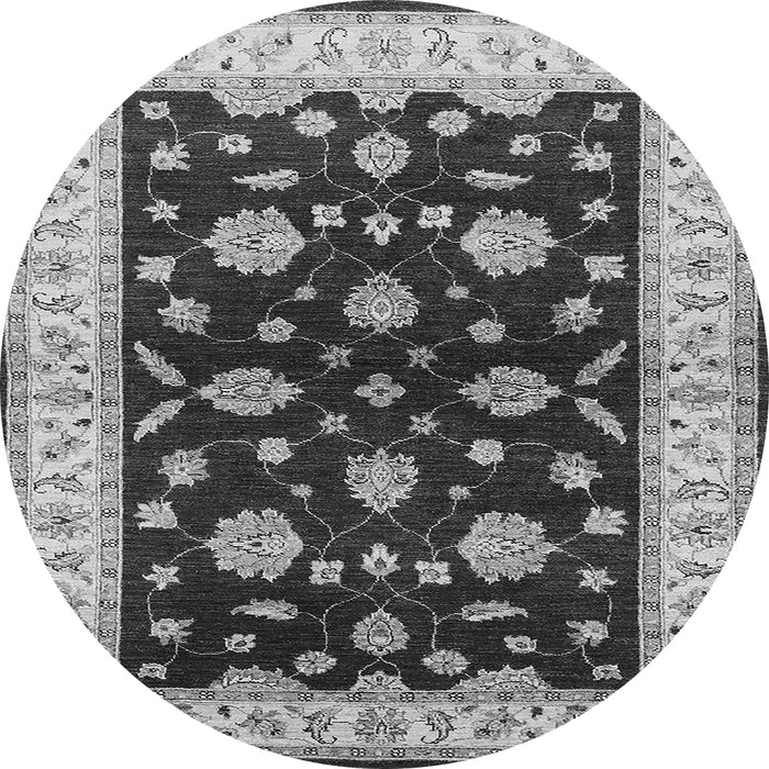 Round Machine Washable Oriental Gray Industrial Rug, wshurb838gry
