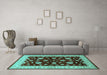 Machine Washable Oriental Turquoise Industrial Area Rugs in a Living Room,, wshurb838turq