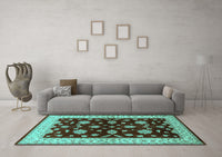 Machine Washable Oriental Turquoise Industrial Rug, wshurb838turq