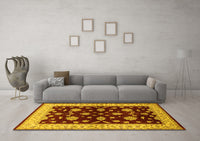 Machine Washable Oriental Yellow Industrial Rug, wshurb838yw