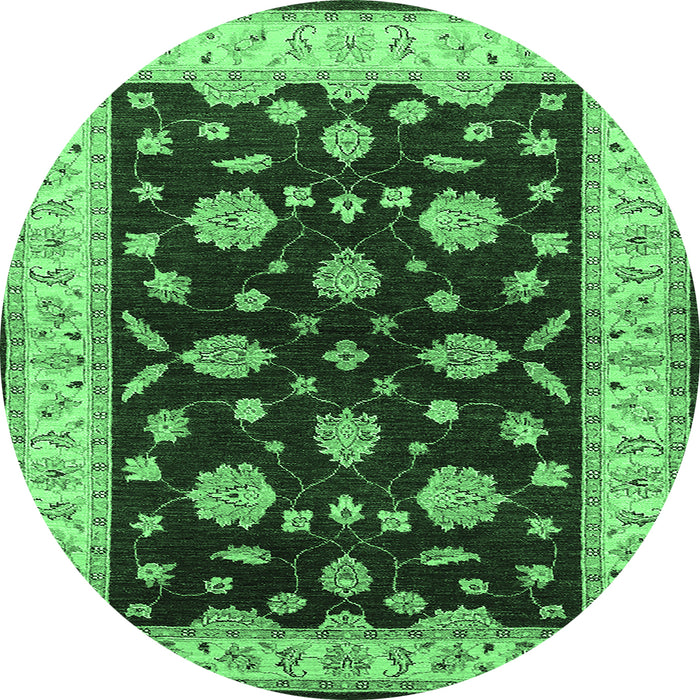 Round Machine Washable Oriental Emerald Green Industrial Area Rugs, wshurb838emgrn