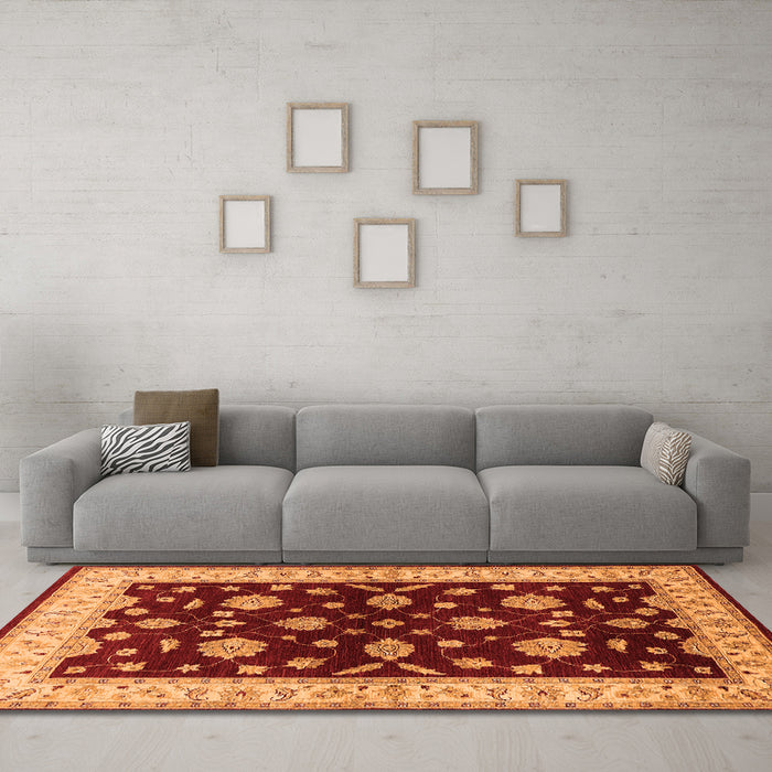 Machine Washable Oriental Orange Industrial Area Rugs in a Living Room, wshurb838org