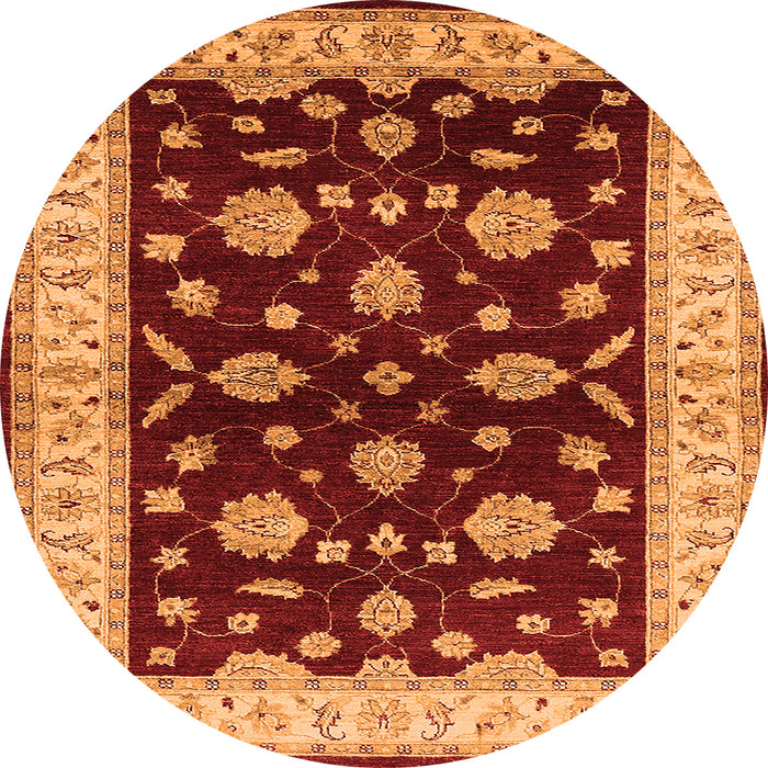 Round Machine Washable Oriental Orange Industrial Area Rugs, wshurb838org