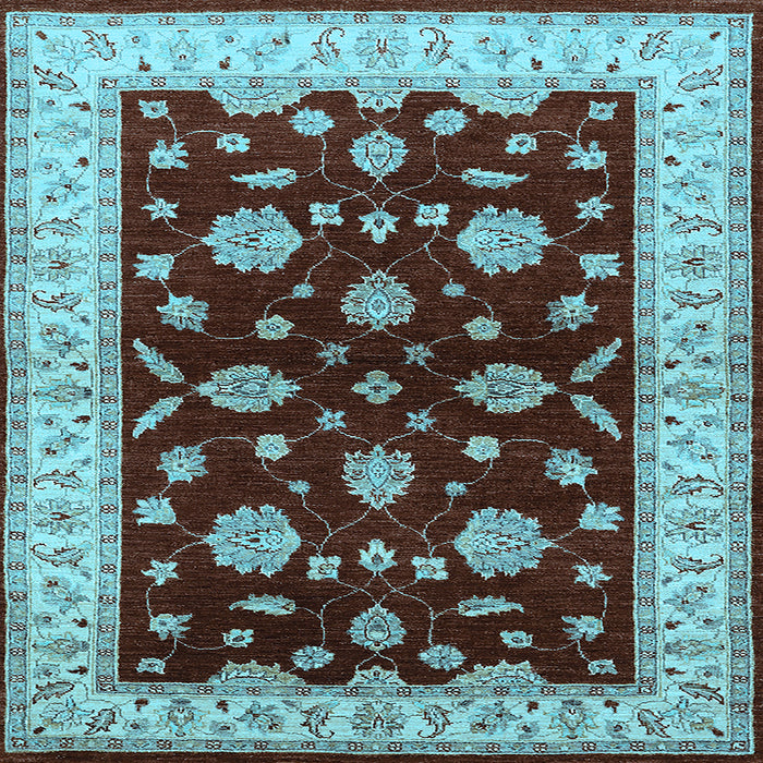 Square Machine Washable Oriental Light Blue Industrial Rug, wshurb838lblu