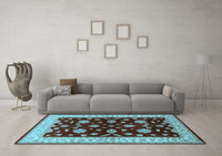 Machine Washable Oriental Light Blue Industrial Rug, wshurb838lblu