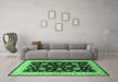 Machine Washable Oriental Emerald Green Industrial Area Rugs in a Living Room,, wshurb838emgrn