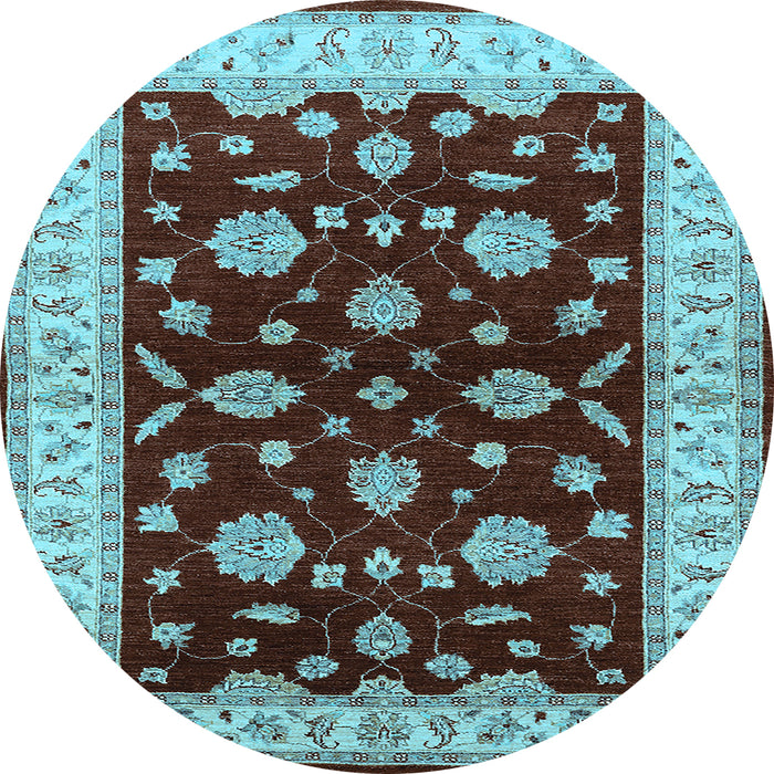 Round Machine Washable Oriental Light Blue Industrial Rug, wshurb838lblu