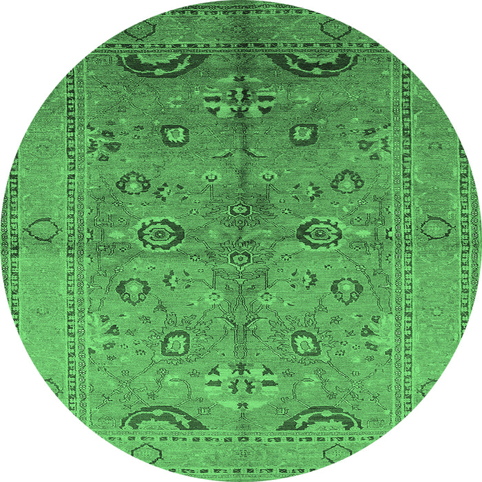 Round Machine Washable Oriental Emerald Green Industrial Area Rugs, wshurb839emgrn