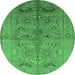 Round Machine Washable Oriental Emerald Green Industrial Area Rugs, wshurb839emgrn