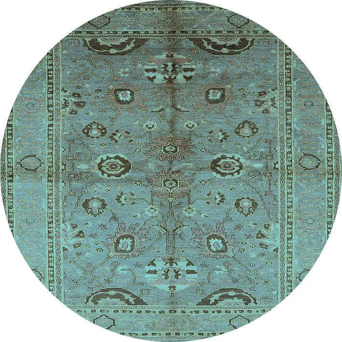 Round Machine Washable Oriental Light Blue Industrial Rug, wshurb839lblu