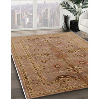 Mid-Century Modern Brown Sand Brown Oriental Rug, urb839