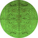 Round Machine Washable Oriental Green Industrial Area Rugs, wshurb839grn