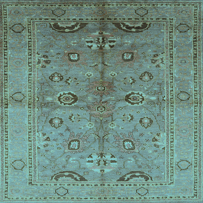 Square Machine Washable Oriental Light Blue Industrial Rug, wshurb839lblu