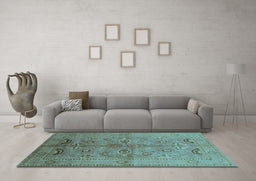 Machine Washable Oriental Light Blue Industrial Rug in a Living Room, wshurb839lblu