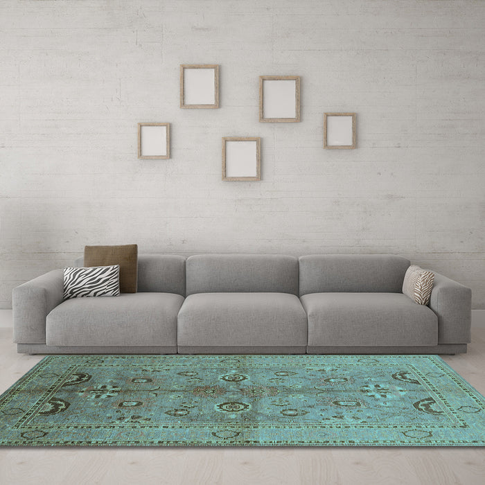 Machine Washable Oriental Light Blue Industrial Rug in a Living Room, wshurb839lblu