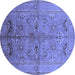 Round Machine Washable Oriental Blue Industrial Rug, wshurb839blu