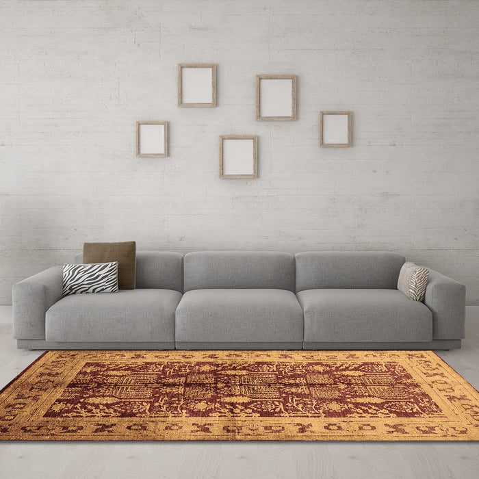 Machine Washable Oriental Brown Industrial Rug in a Living Room,, wshurb840brn