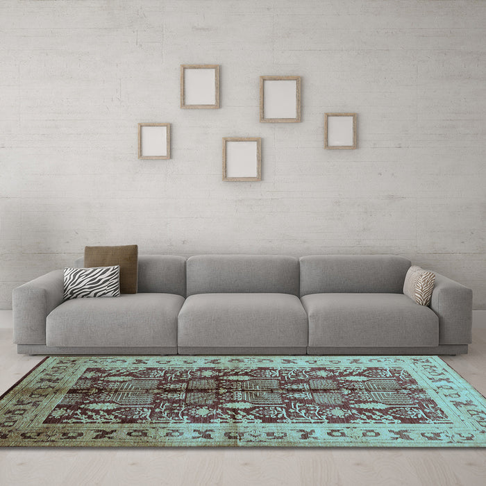 Machine Washable Oriental Light Blue Industrial Rug in a Living Room, wshurb840lblu