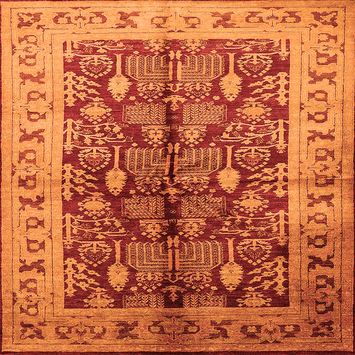 Square Machine Washable Oriental Orange Industrial Area Rugs, wshurb840org