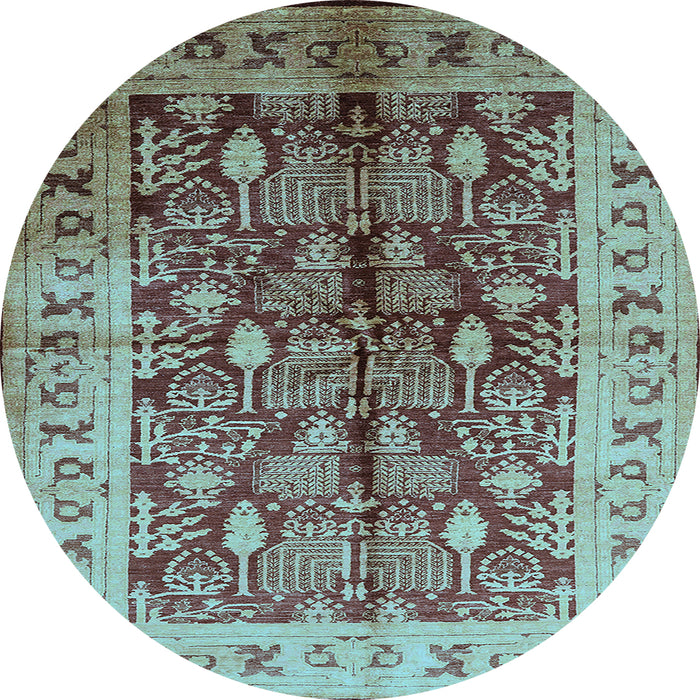 Round Machine Washable Oriental Light Blue Industrial Rug, wshurb840lblu