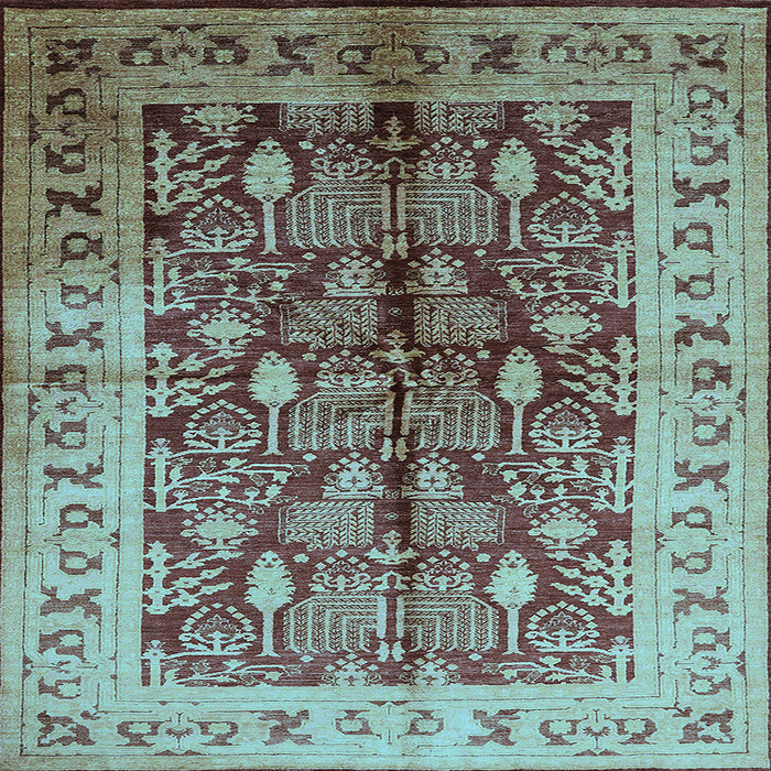 Square Machine Washable Oriental Light Blue Industrial Rug, wshurb840lblu